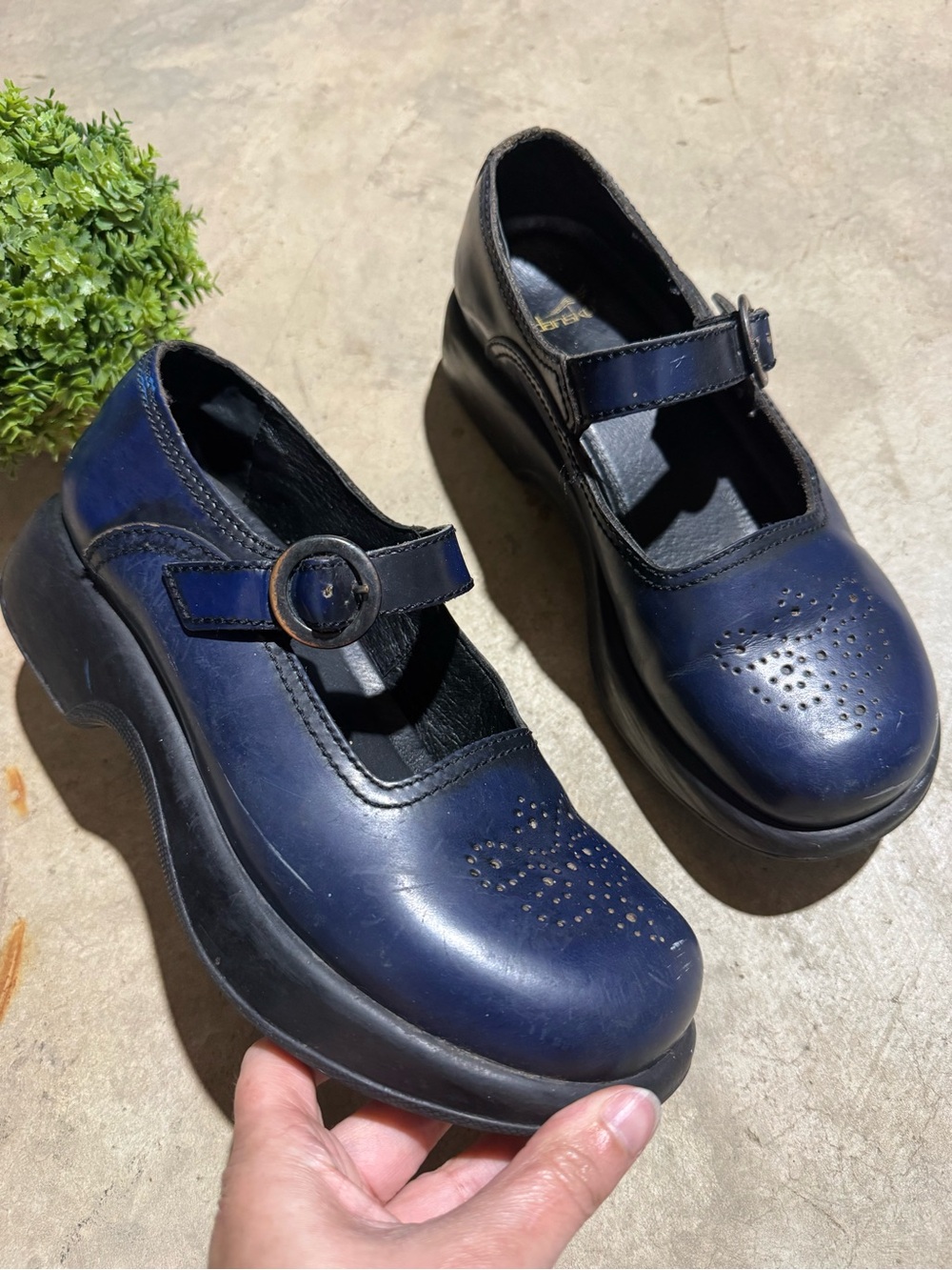 Dansko Blue Leather Mary Jane Size 39 US 9 Platform Chunky Vintage Academia